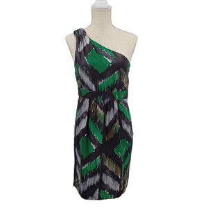 Tibi Ikat Print Silk One Shoulder Sheath Dress Women's 4 Mini Formal Party